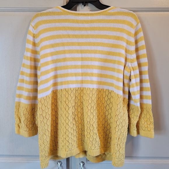 Christopher & Banks Yellow White Striped Crochet Knit Button Front Cardigan - Picture 4 of 7